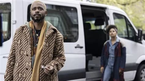 Gucci GG stripe wool coat worn by Darius (Lakeith Stanfield) as 